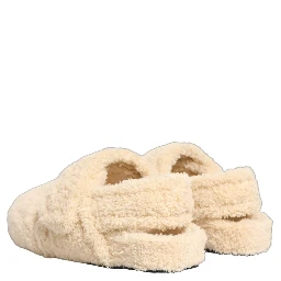 Beige Faux Fur Flats Men Slides Sandals Shoes