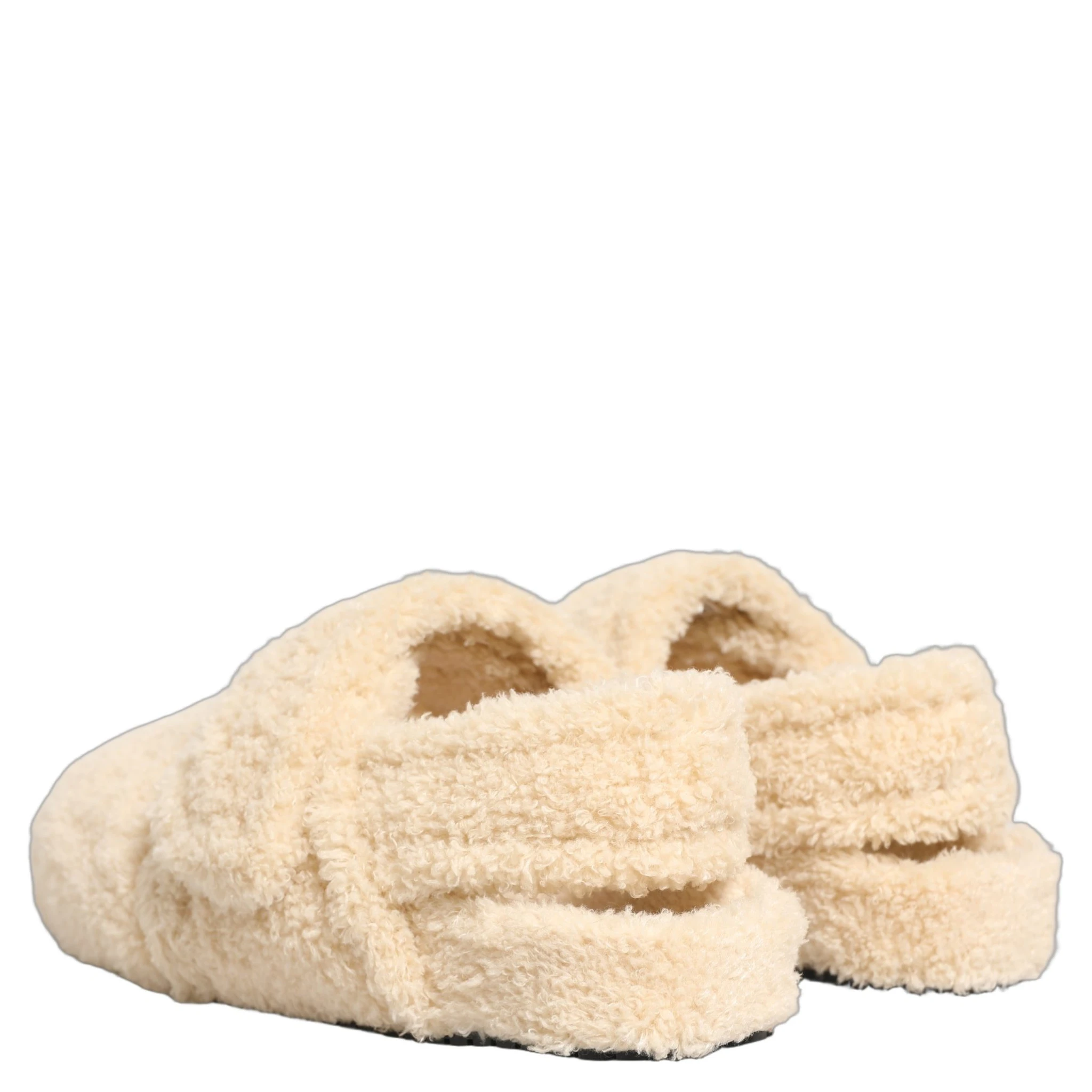 Beige Faux Fur Flats Men Slides Sandals Shoes