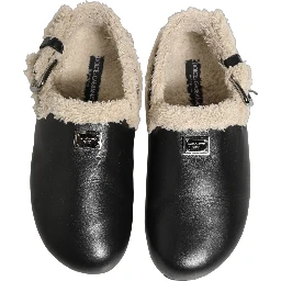 Beige Black Fur Shearling Slides Sandals Shoes