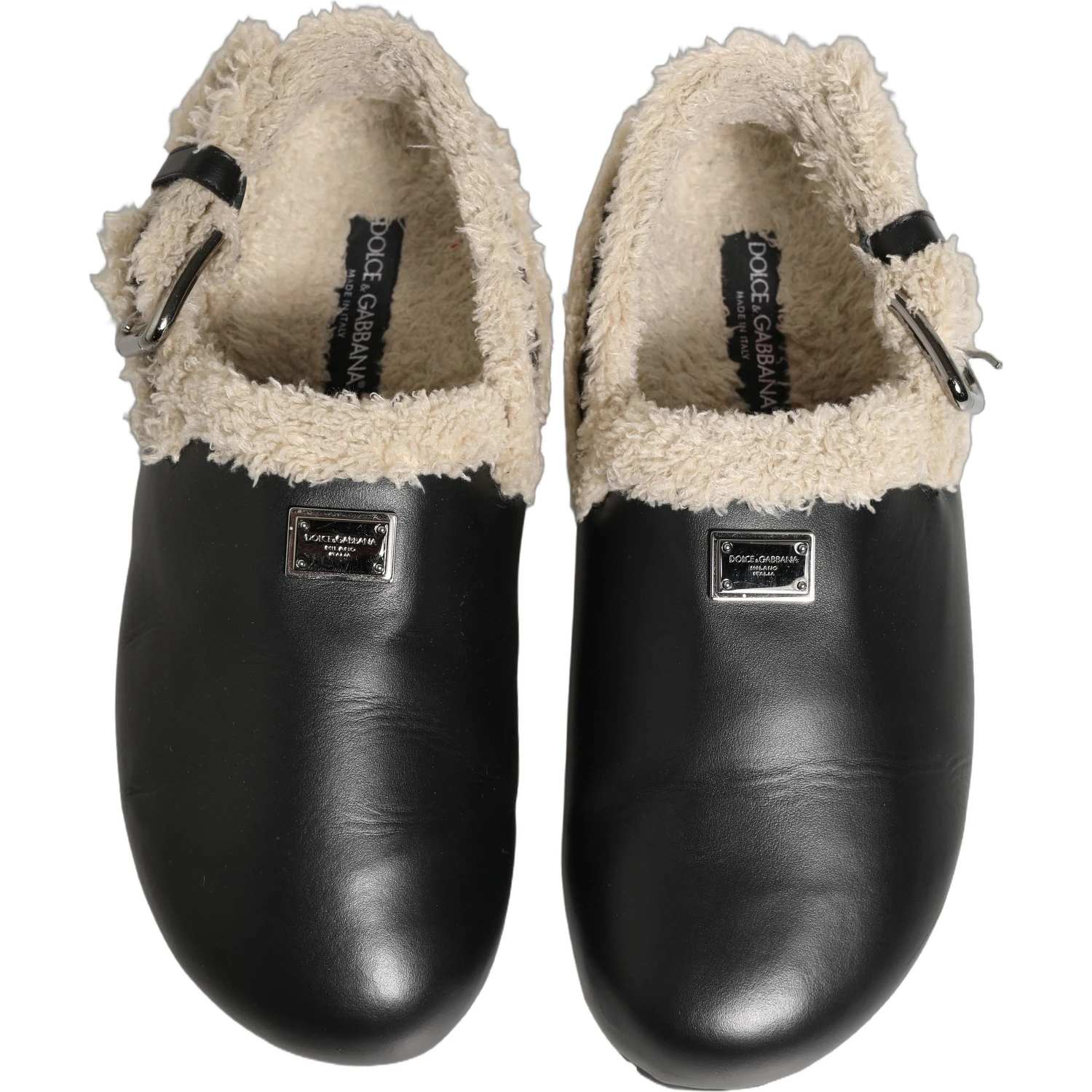 Beige Black Fur Shearling Slides Sandals Shoes
