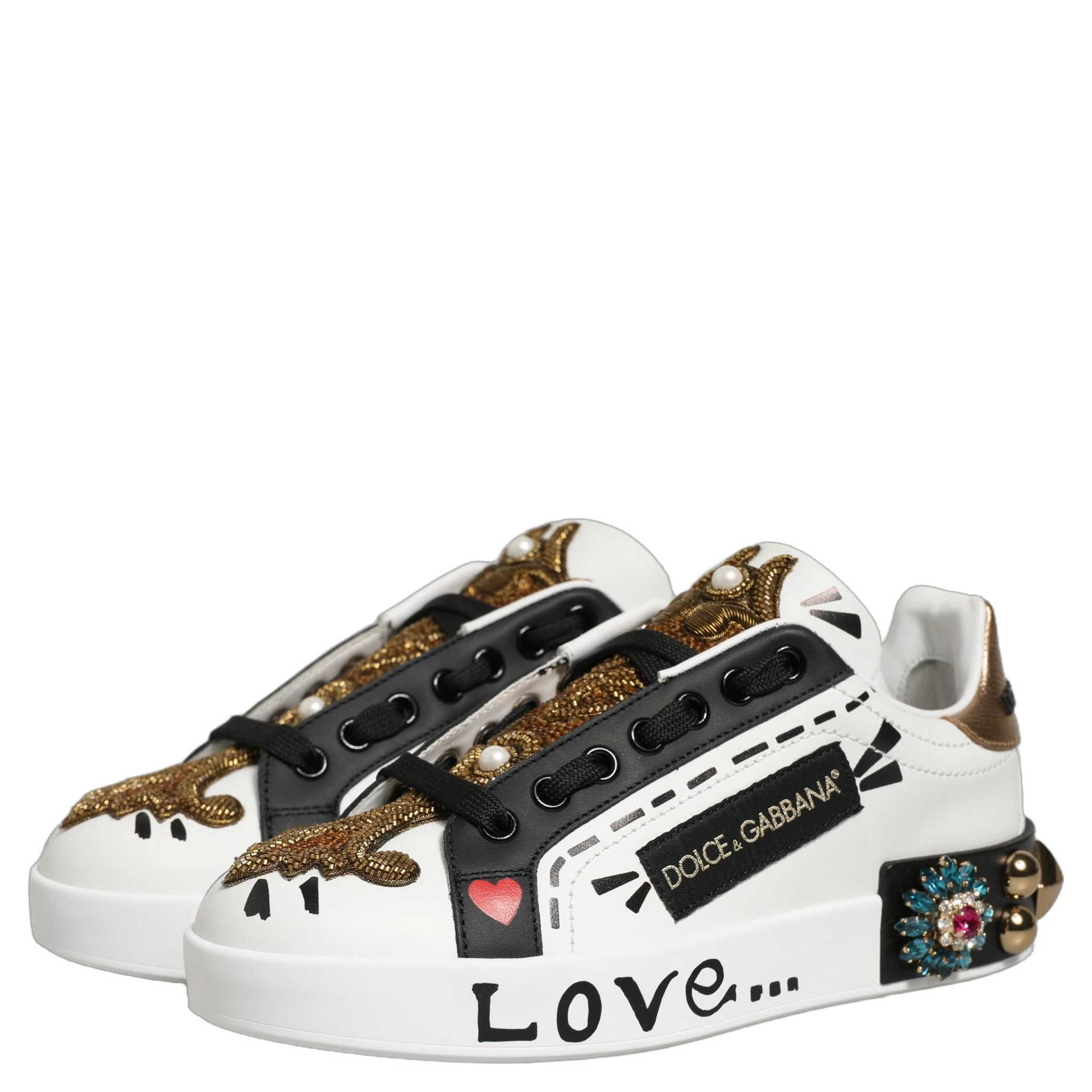 White Gold Studded Portofino Sneakers Shoes