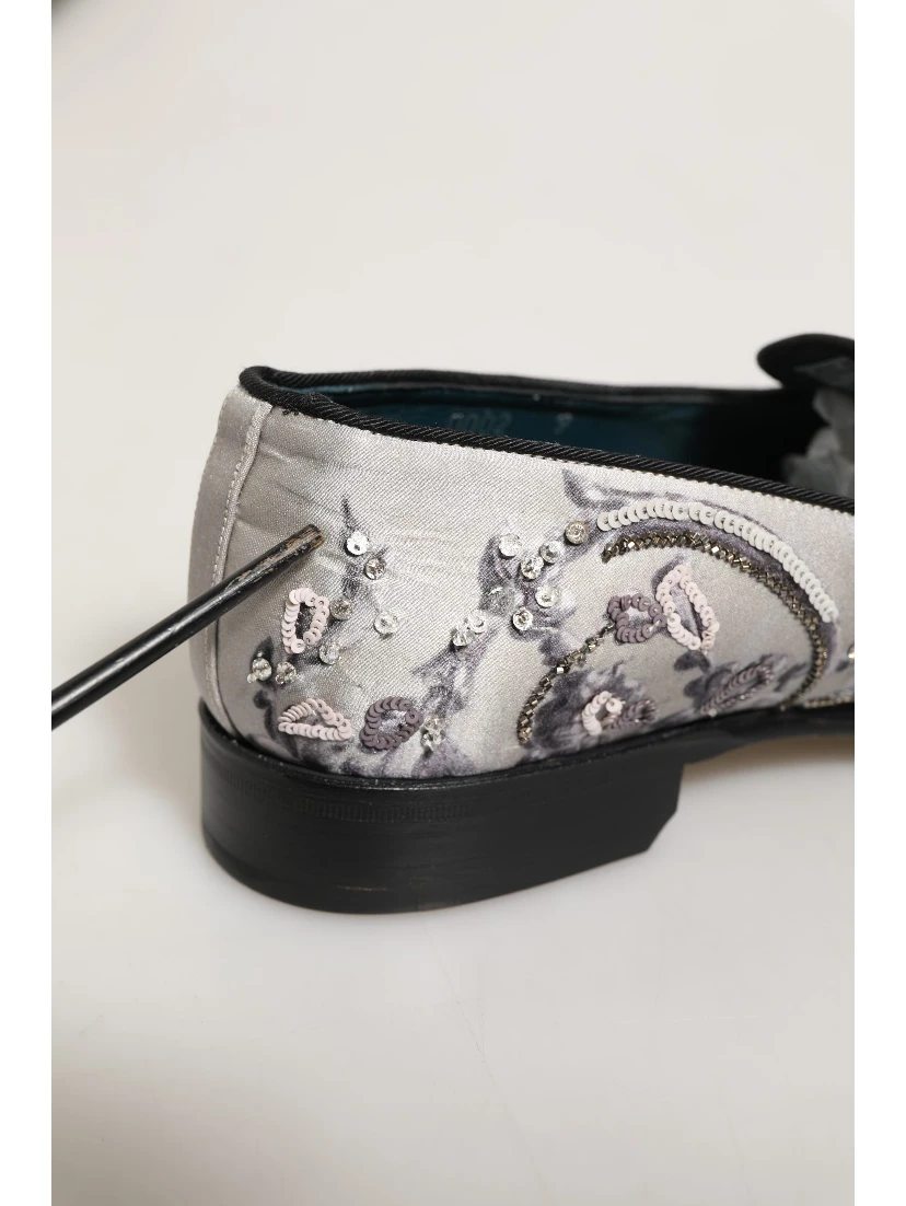 White Sequined Formal Slip On Loafers Shoes