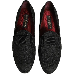 Black Floral Brocade Men Dress Loafers Shoes