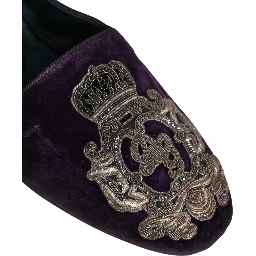 Purple Velvet Crown Embroidery Loafers Shoes