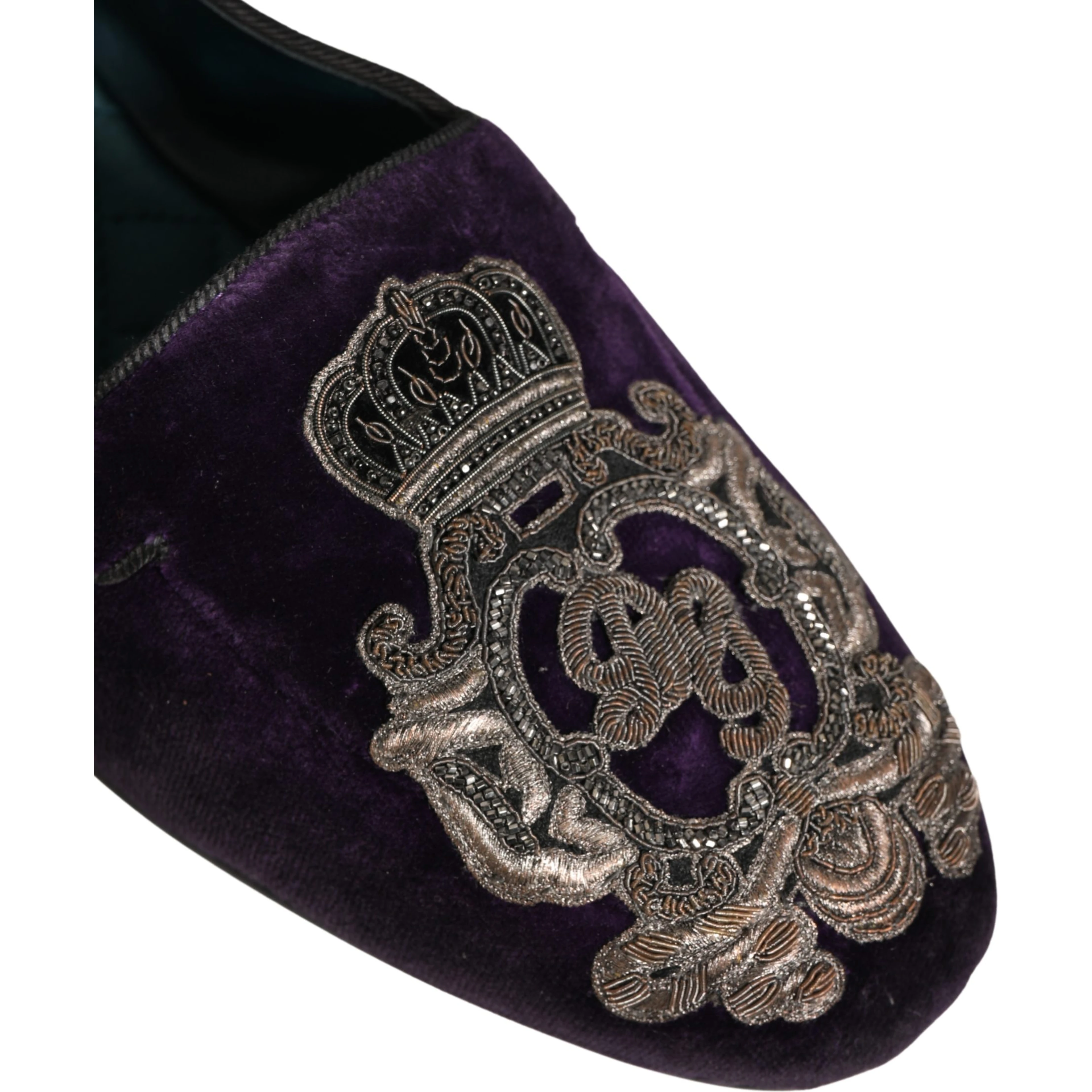 Purple Velvet Crown Embroidery Loafers Shoes