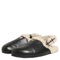 Beige Black Fur Shearling Slides Sandals Shoes