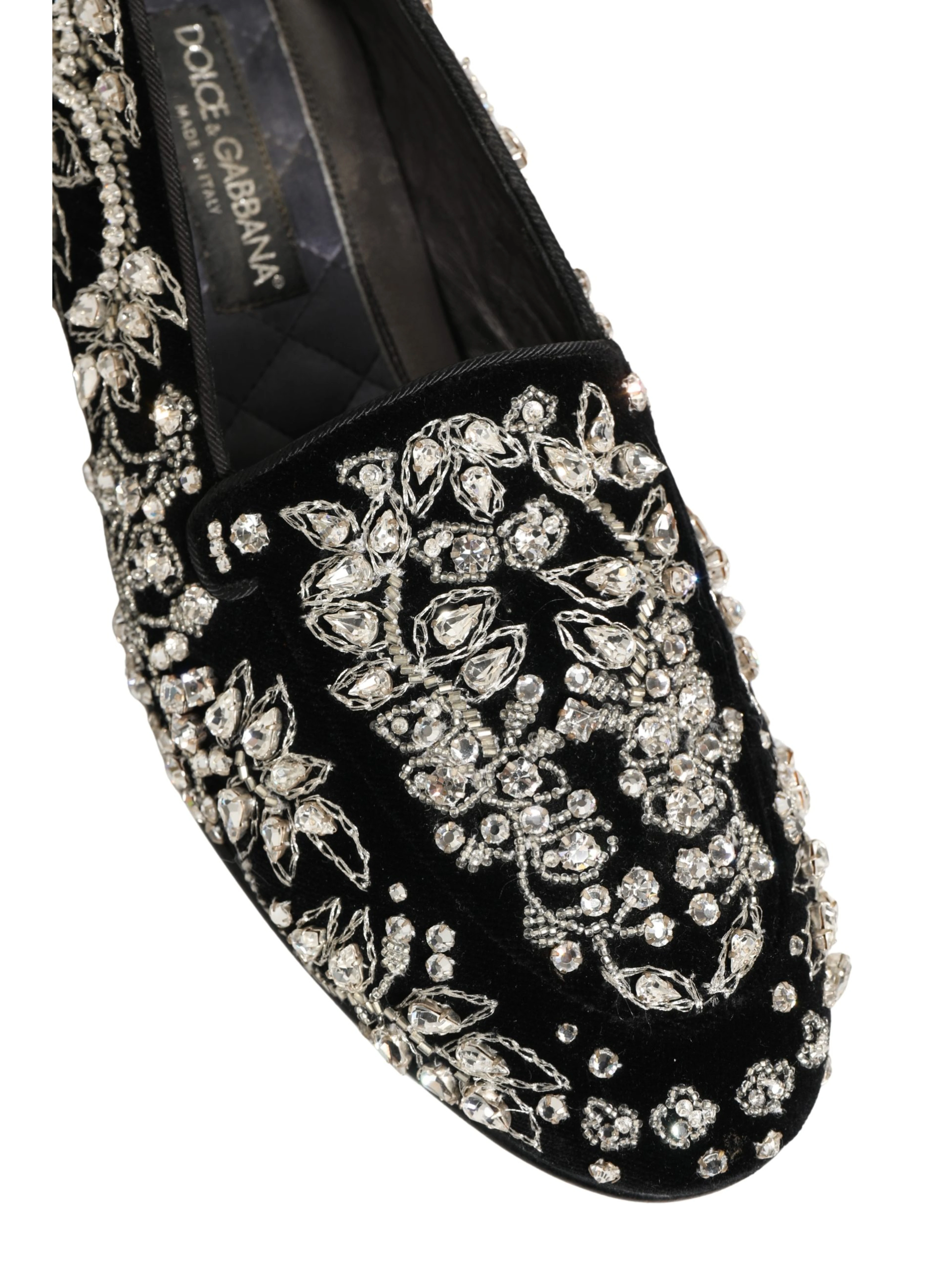 Black Velvet Embellished Dress Loafers Shoes