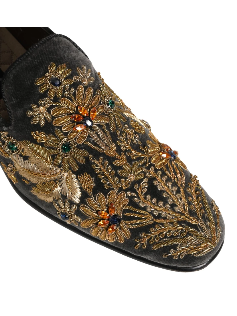 Black Velvet Embellished Dress Loafers Shoes