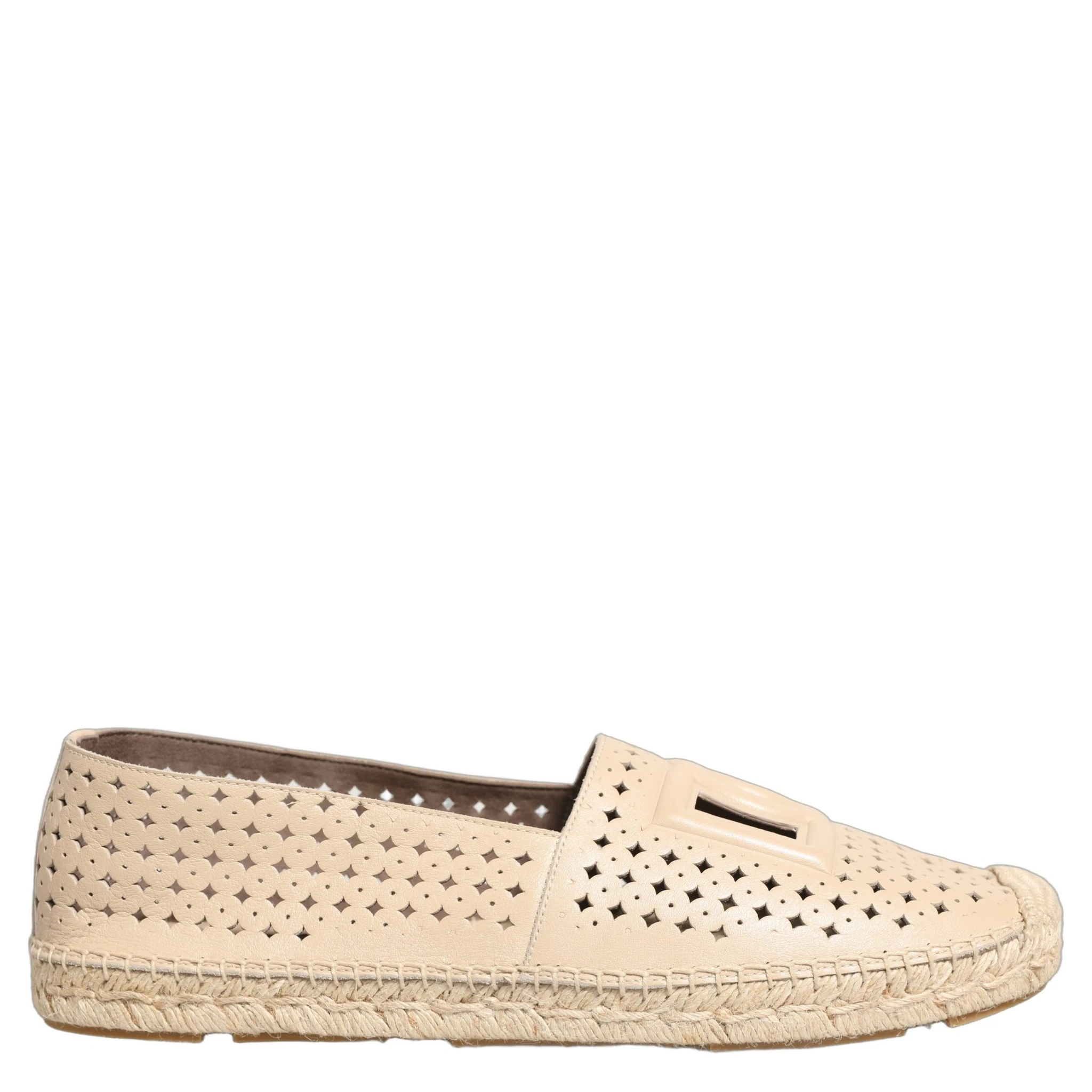 Beige Leather Cutout Logo Espadrilles Shoes