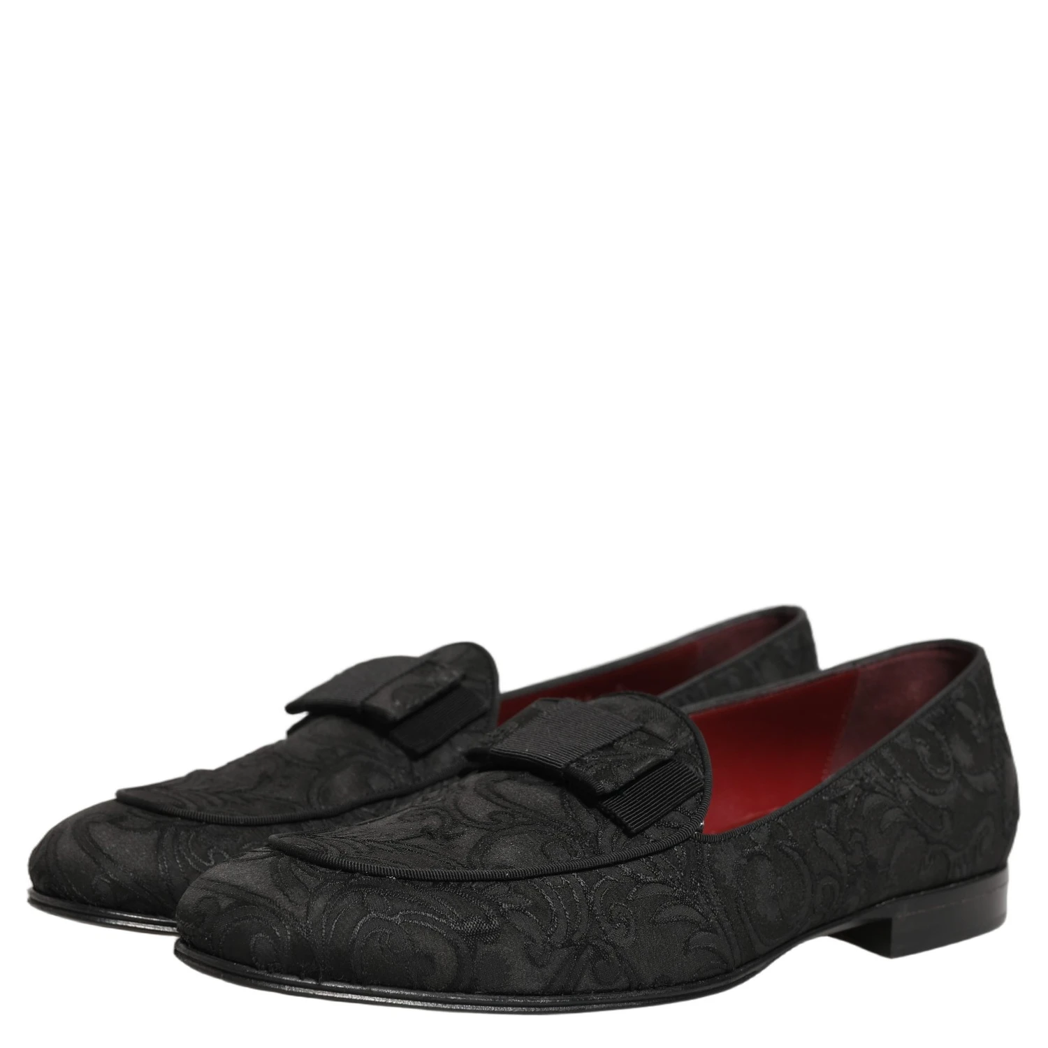 Black Floral Brocade Men Dress Loafers Shoes