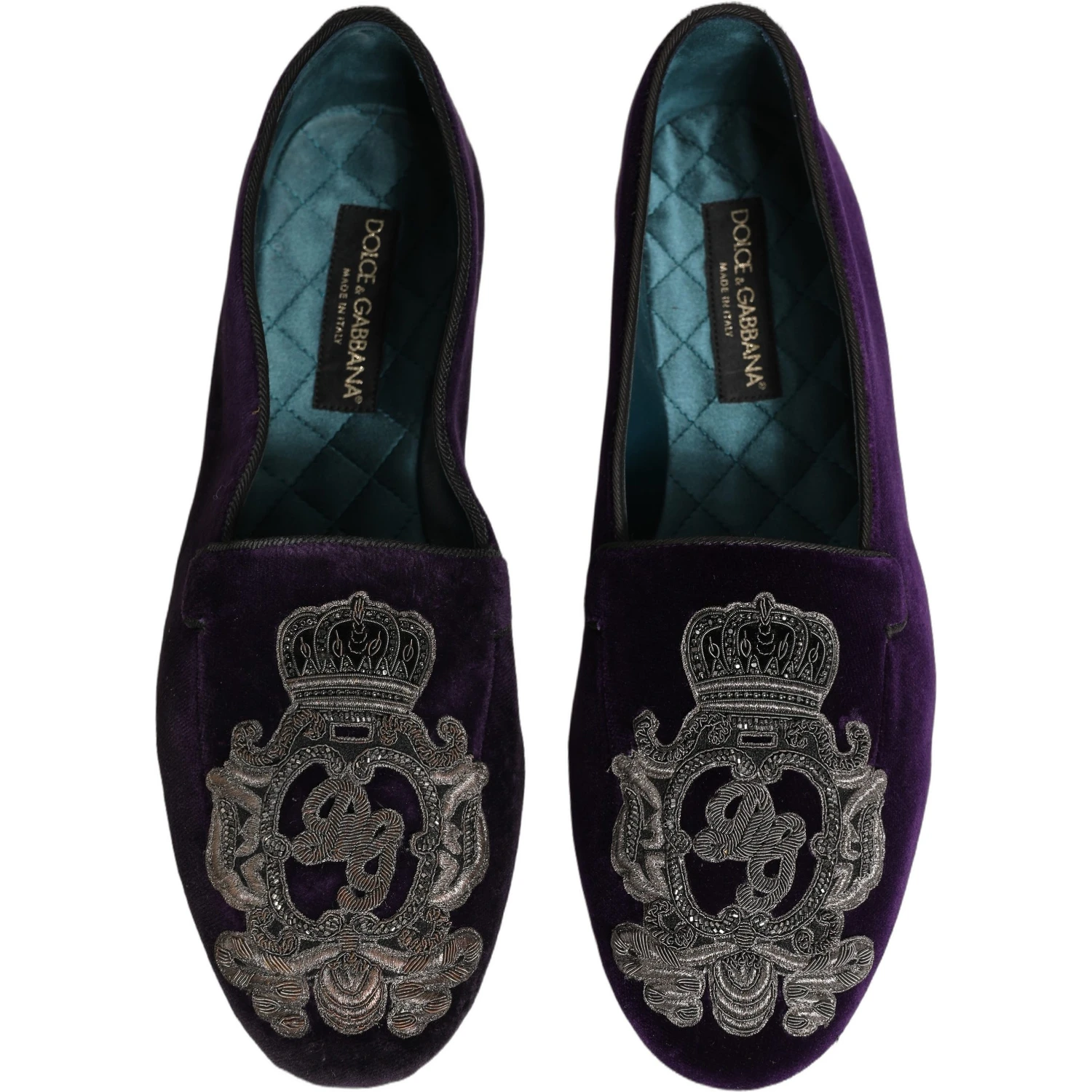 Purple Velvet Crown Embroidery Loafers Shoes
