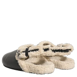 Beige Black Fur Shearling Slides Sandals Shoes