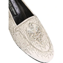 White Satin Embellished Dress Loafers Shoes