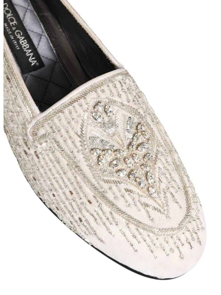 White Satin Embellished Dress Loafers Shoes