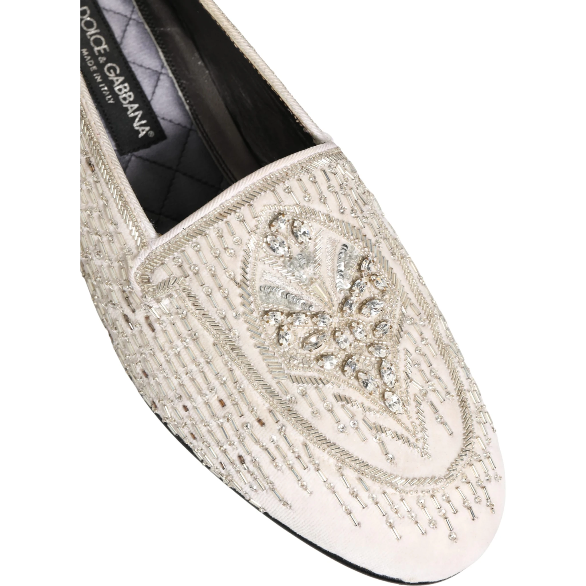 White Satin Embellished Dress Loafers Shoes