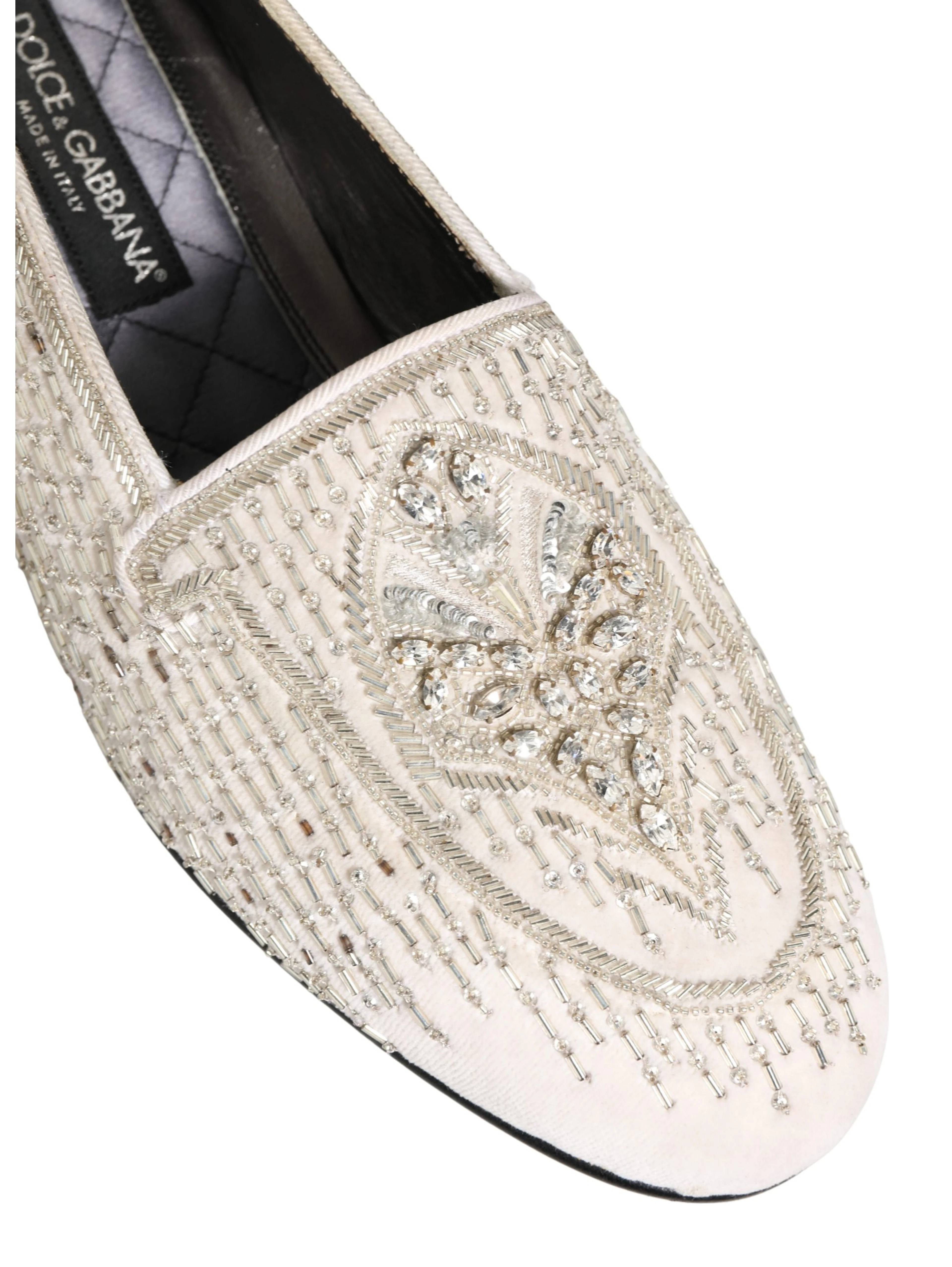 White Satin Embellished Dress Loafers Shoes