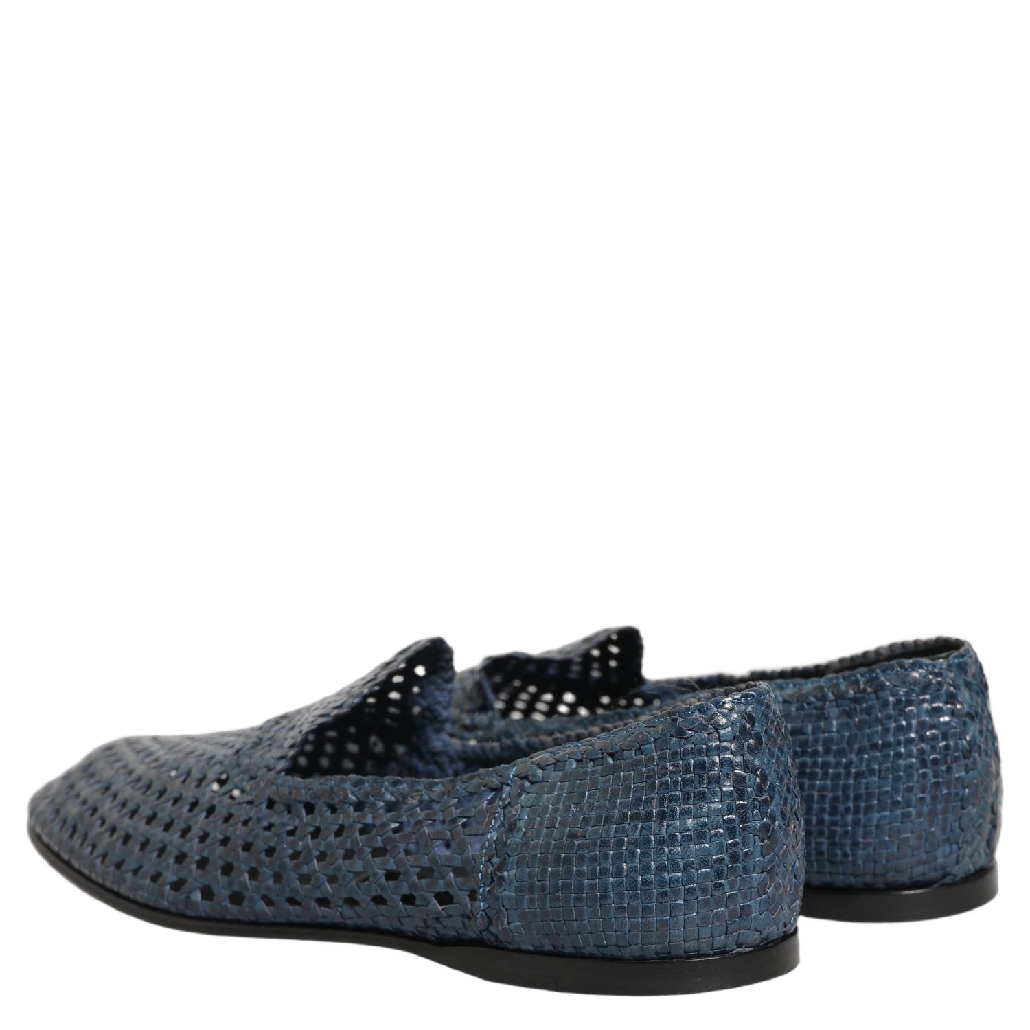 Blue Woven Raffia Slip On Loafers Men Shoes