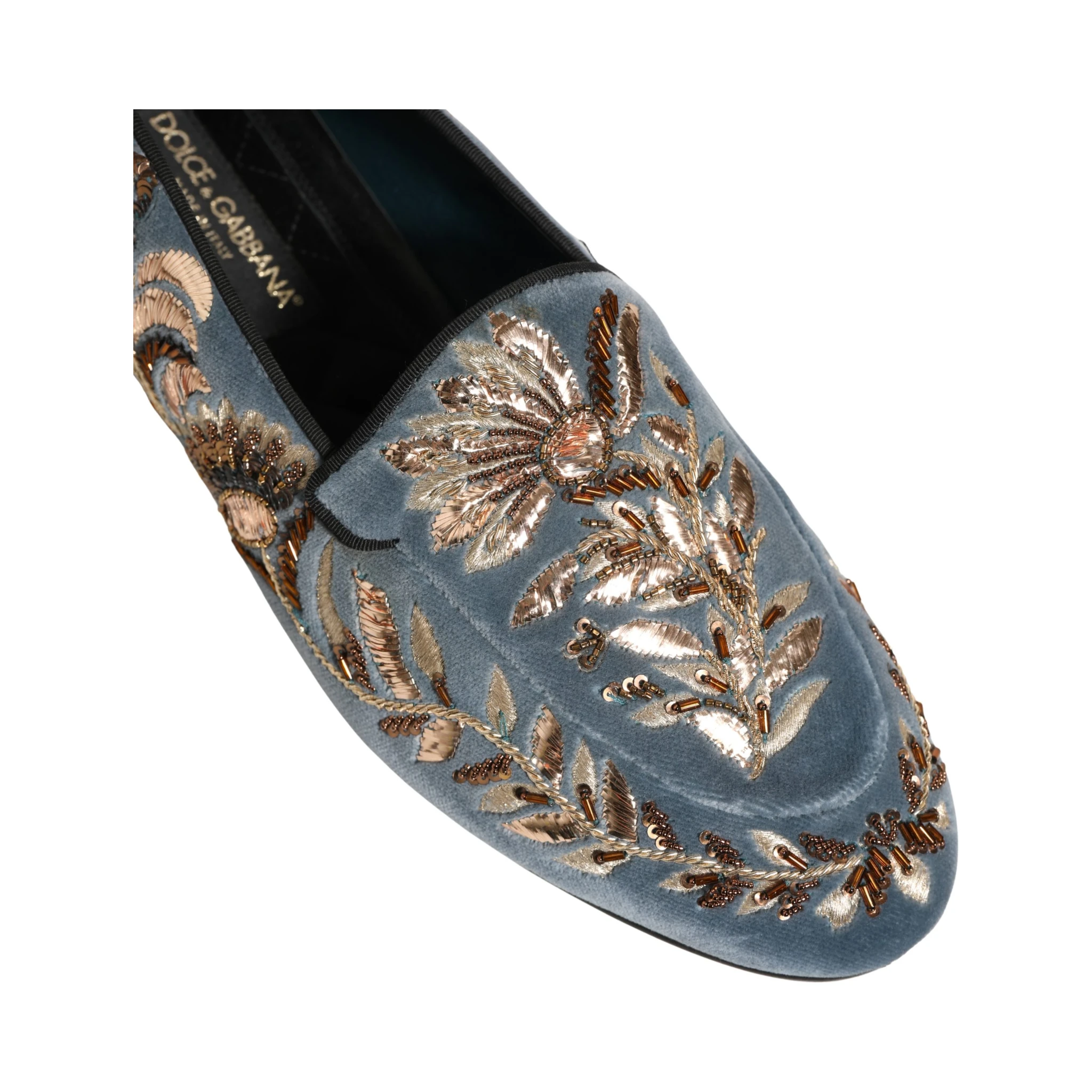 Blue Velvet Embellished Dress Loafers Shoes