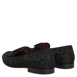 Black Floral Brocade Men Dress Loafers Shoes