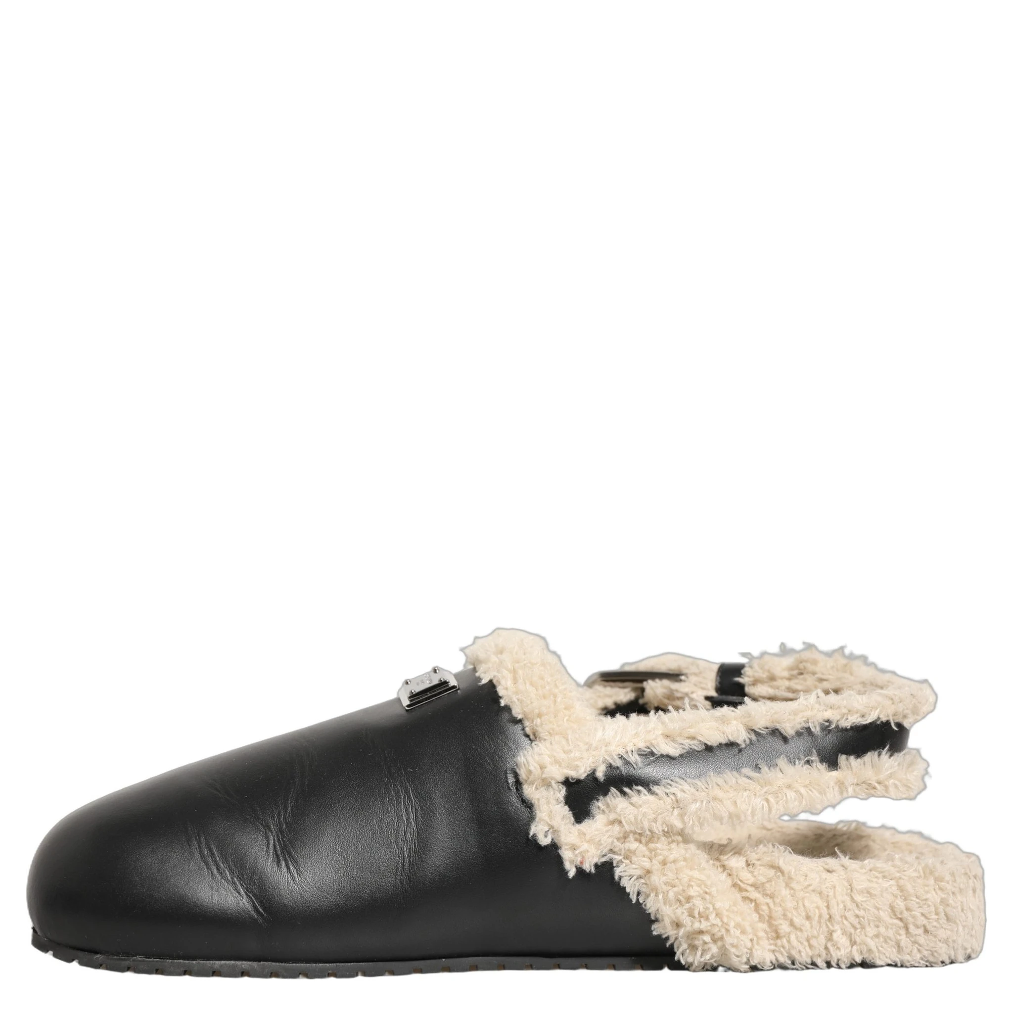 Beige Black Fur Shearling Slides Sandals Shoes