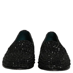 Black Rhinestone Embellished Loafers Shoes
