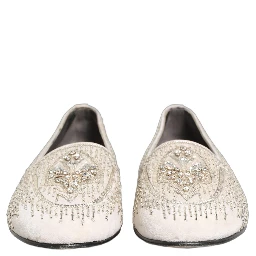 White Satin Embellished Dress Loafers Shoes