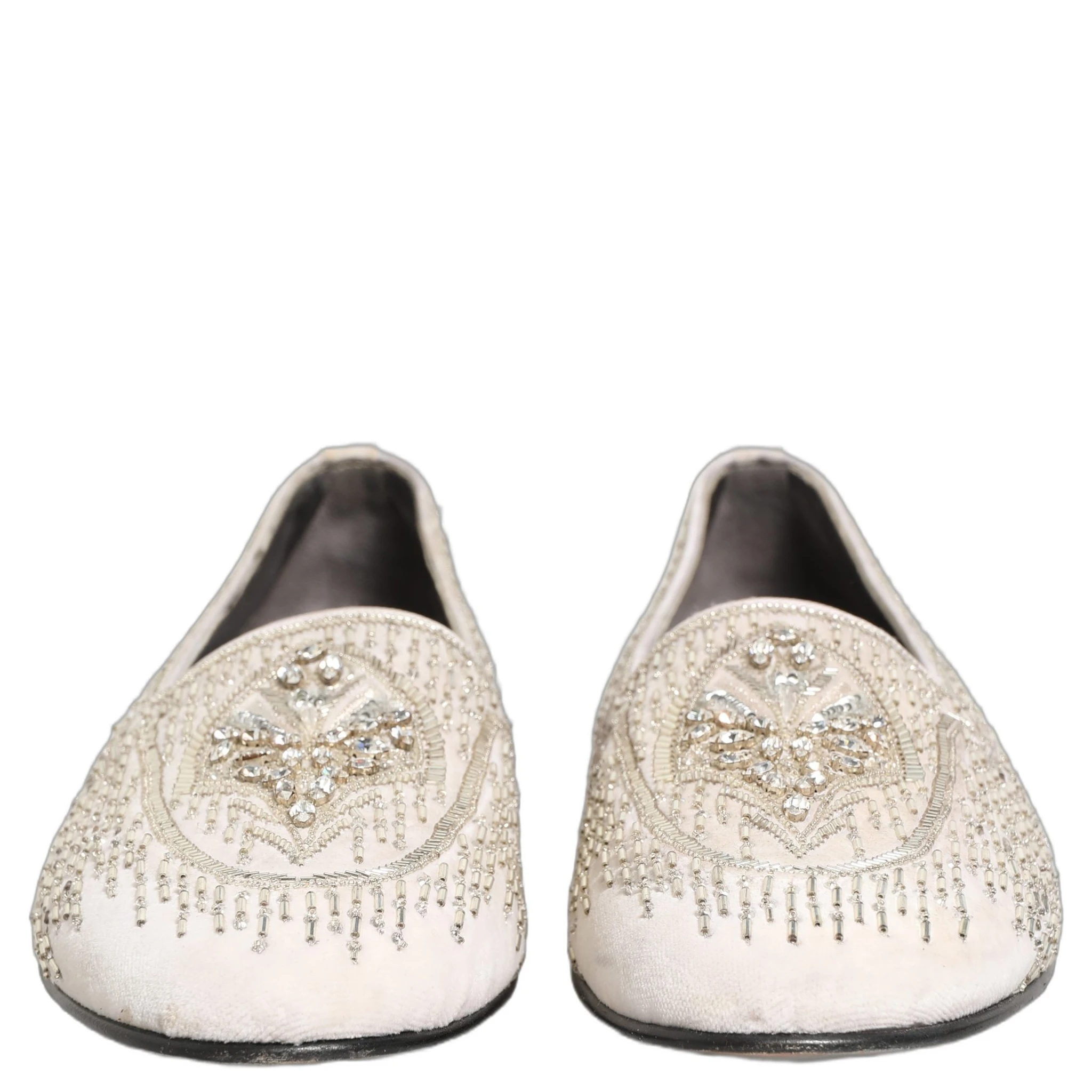 White Satin Embellished Dress Loafers Shoes