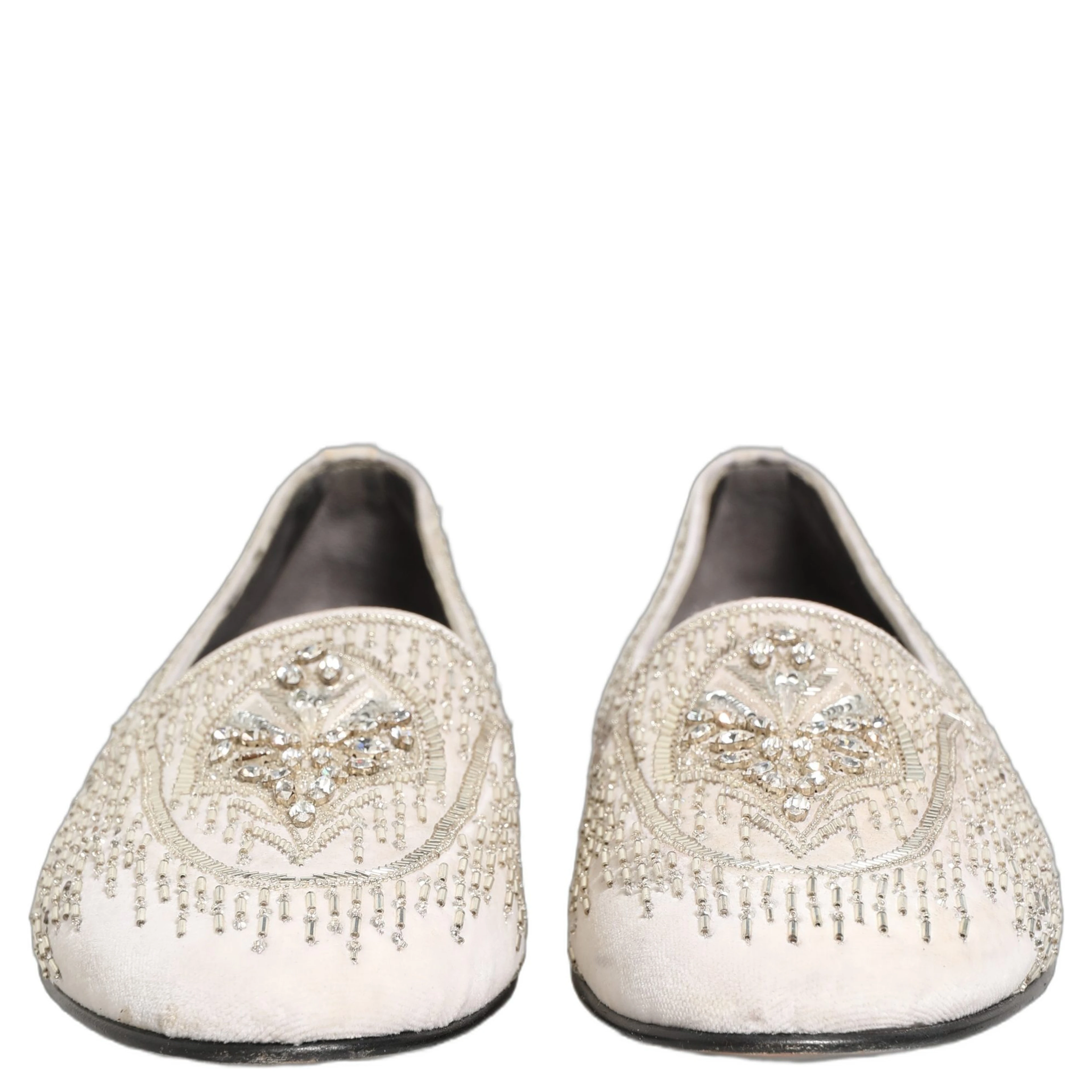 White Satin Embellished Dress Loafers Shoes