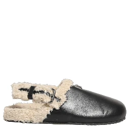 Beige Black Fur Shearling Slides Sandals Shoes