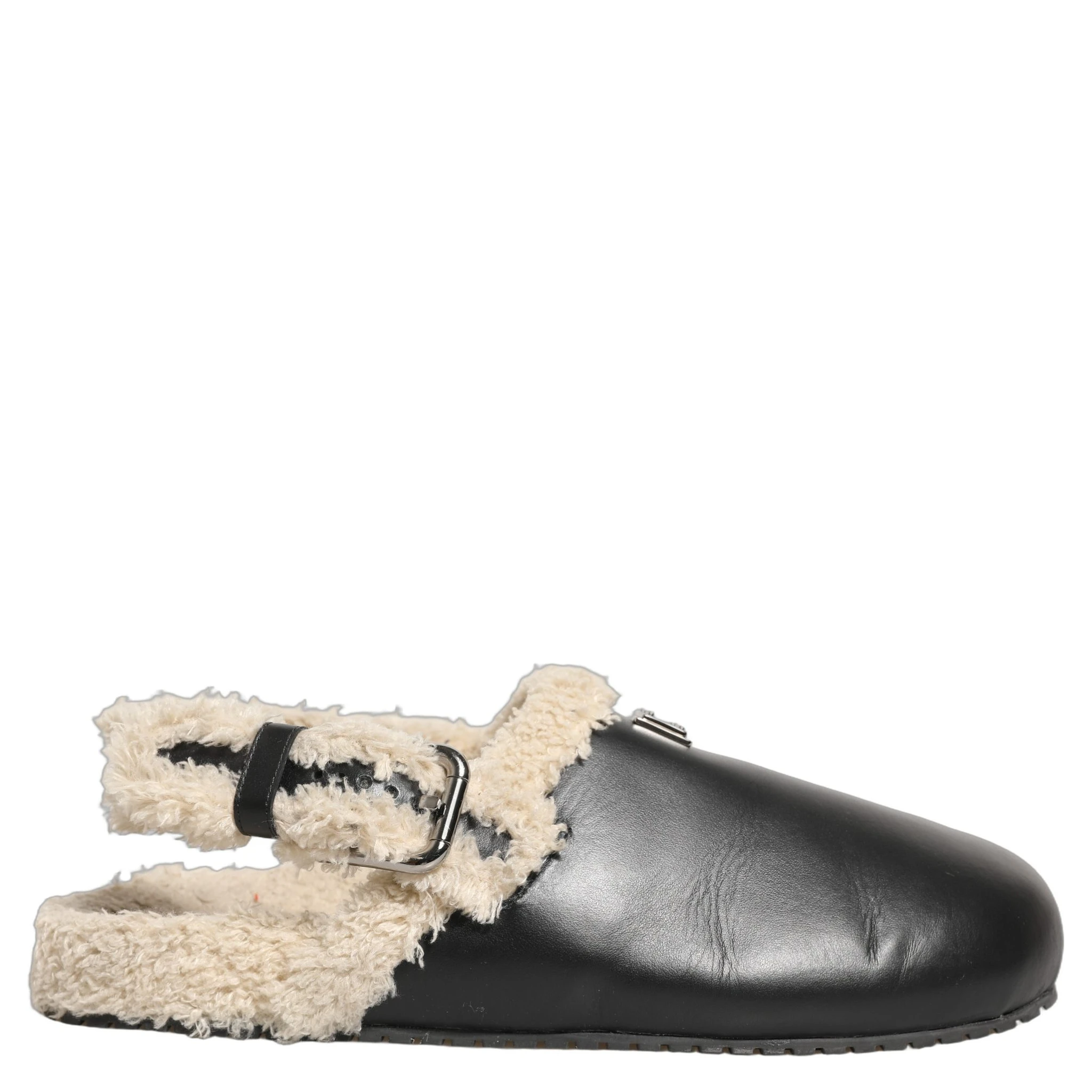 Beige Black Fur Shearling Slides Sandals Shoes