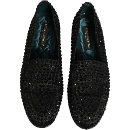 Black Rhinestone Embellished Loafers Shoes
