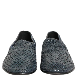 Blue Woven Raffia Slip On Loafers Men Shoes