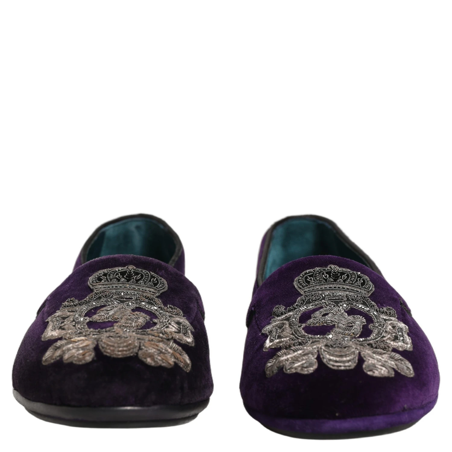 Purple Velvet Crown Embroidery Loafers Shoes