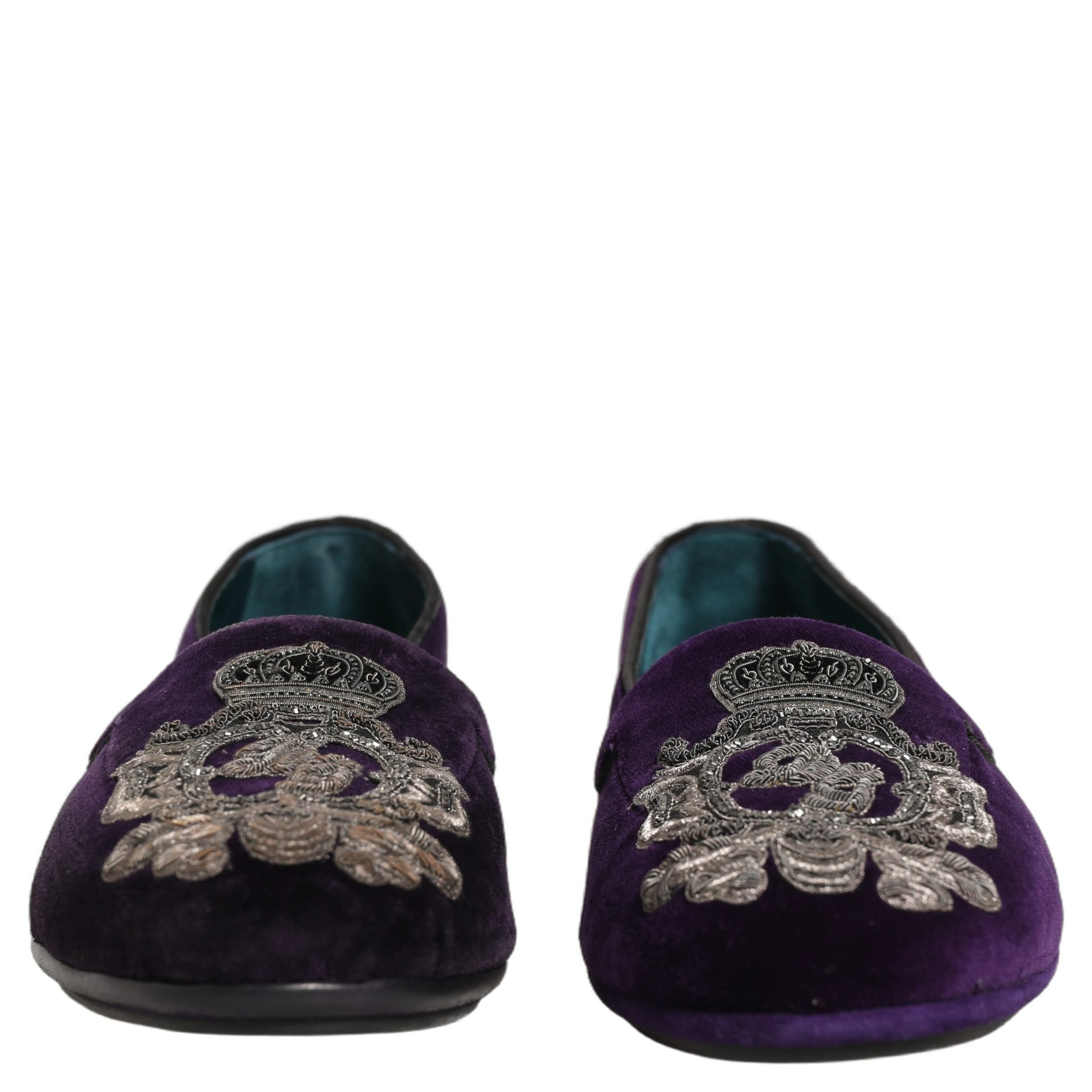 Purple Velvet Crown Embroidery Loafers Shoes