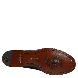 Black Embroidered Leather Derby Dress Shoes
