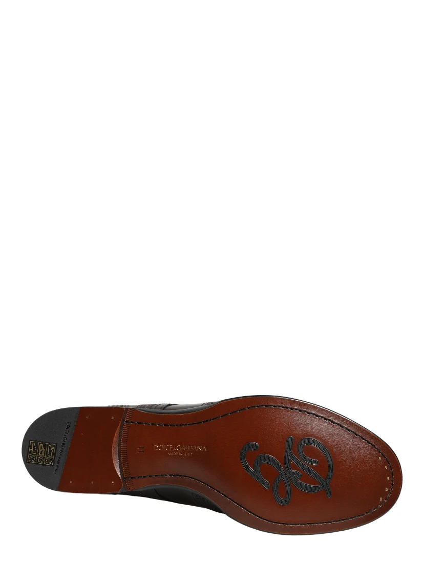 Black Embroidered Leather Derby Dress Shoes