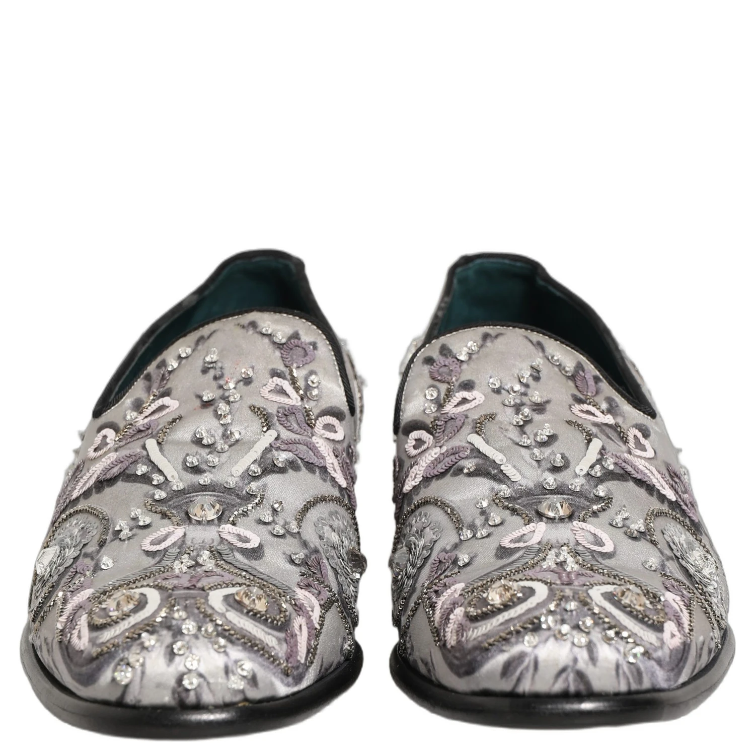 White Sequined Formal Slip On Loafers Shoes