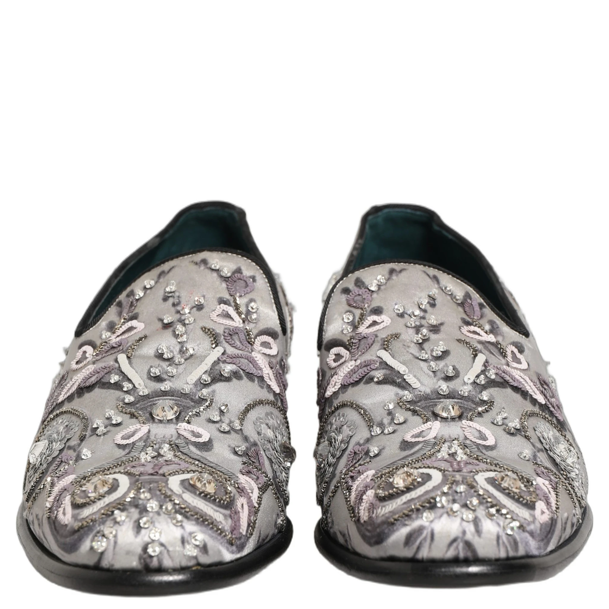 White Sequined Formal Slip On Loafers Shoes