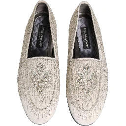 White Satin Embellished Dress Loafers Shoes