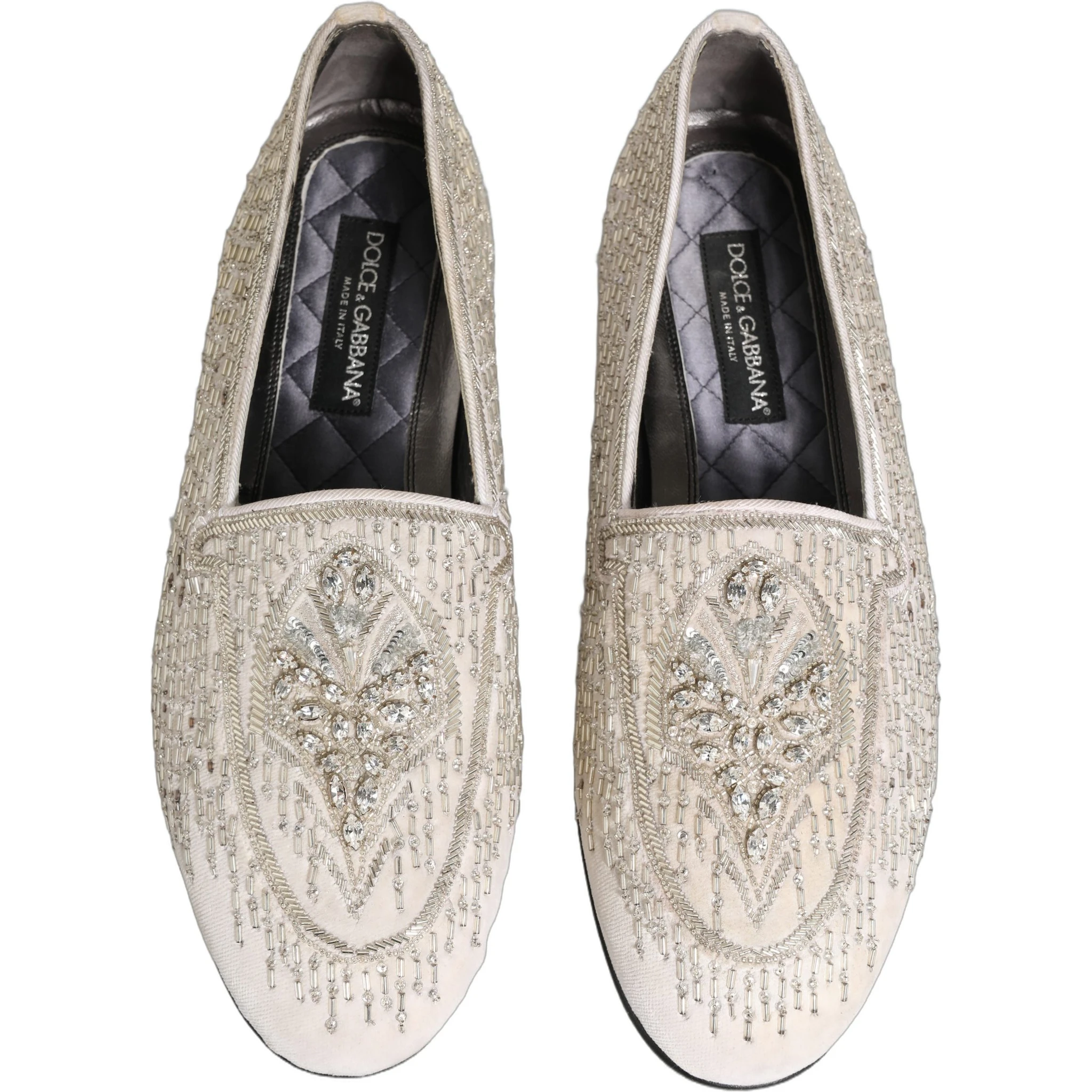 White Satin Embellished Dress Loafers Shoes