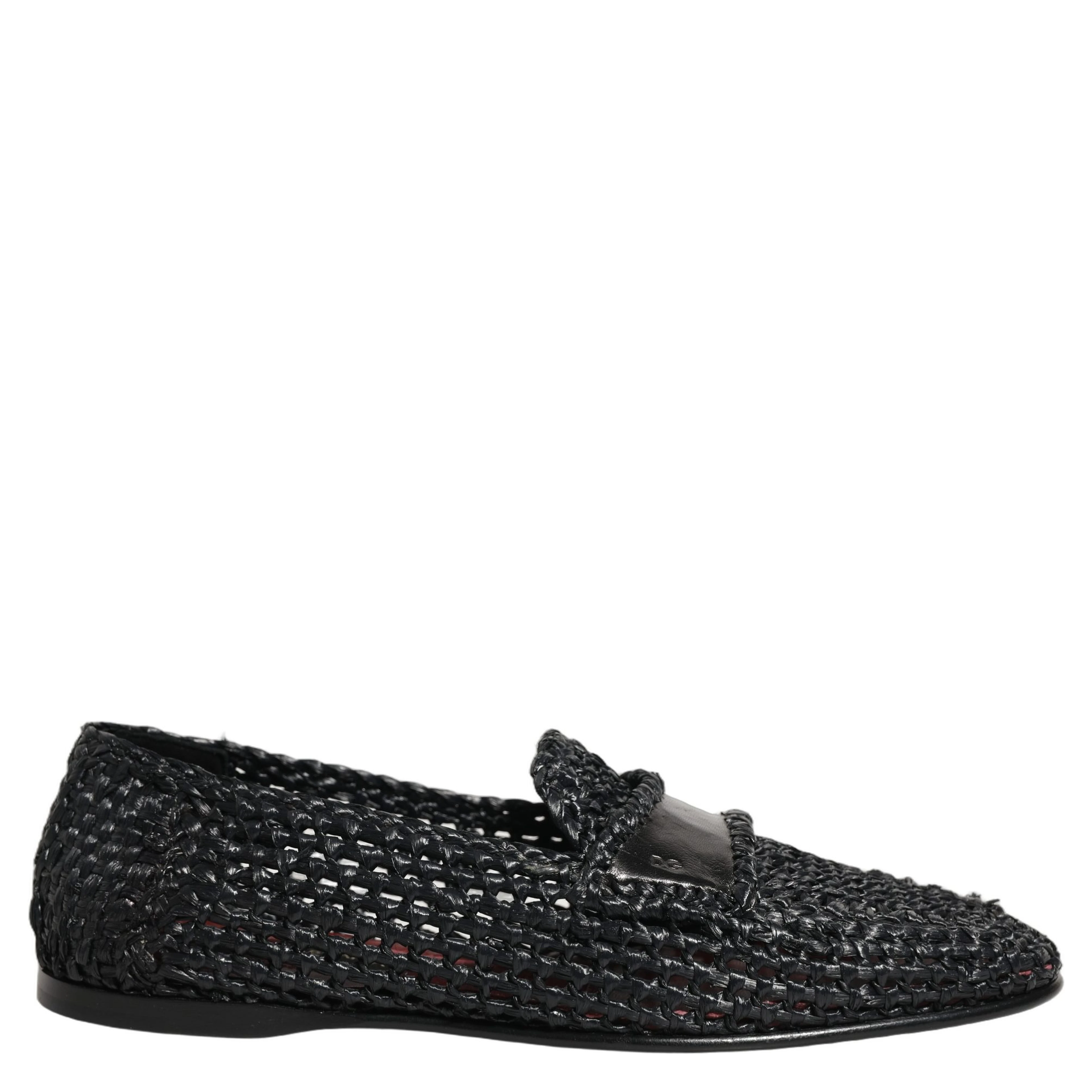 Black Woven Raffia Slip On Loafers Shoes
