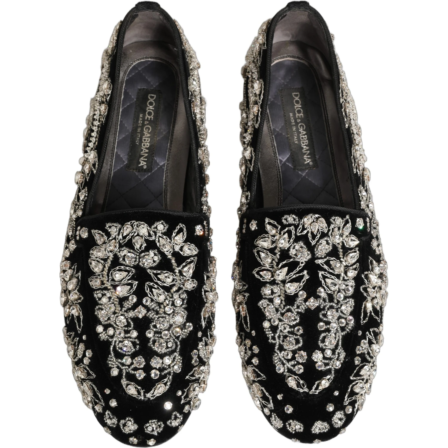 Black Velvet Embellished Dress Loafers Shoes