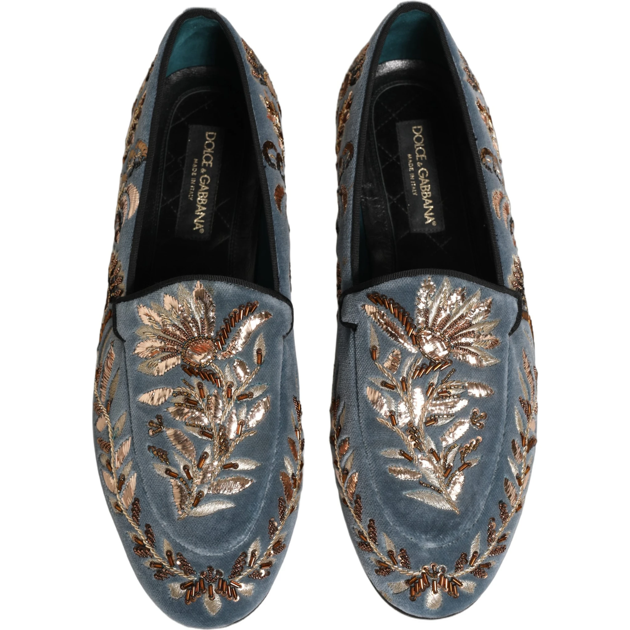 Blue Velvet Embellished Dress Loafers Shoes
