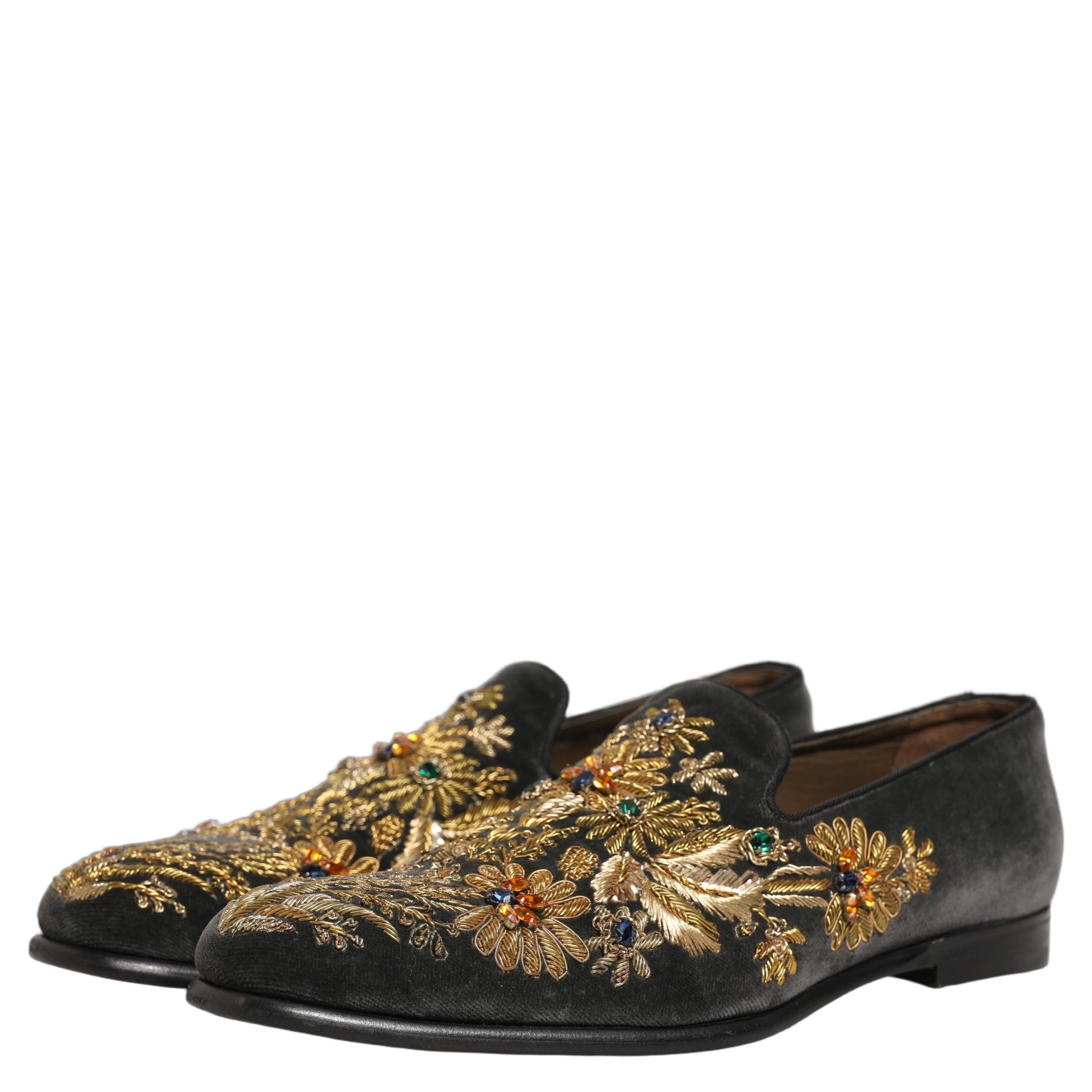 Black Velvet Embellished Dress Loafers Shoes