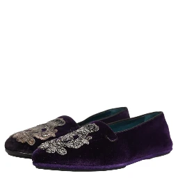 Purple Velvet Crown Embroidery Loafers Shoes