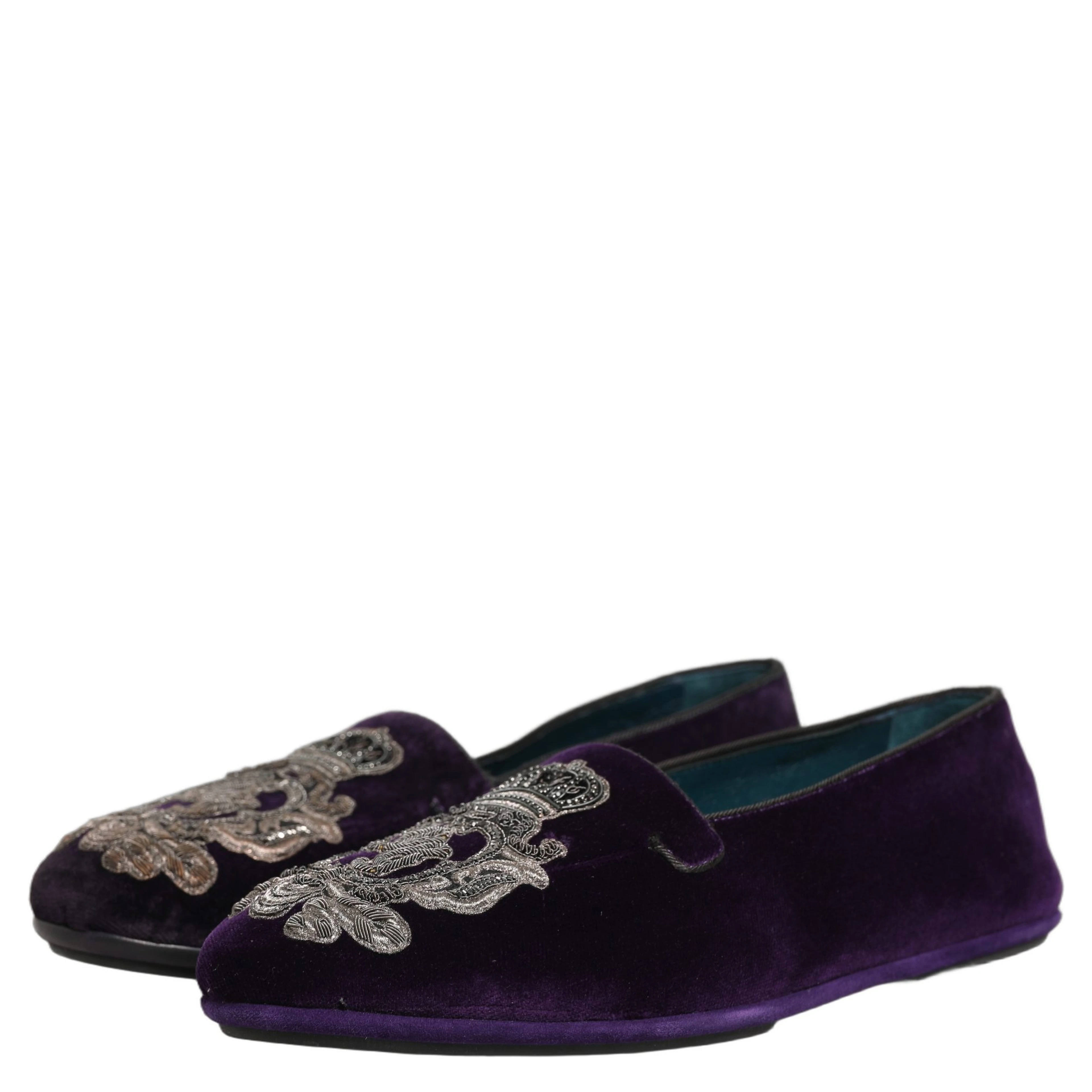 Purple Velvet Crown Embroidery Loafers Shoes