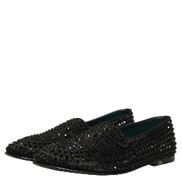 Black Rhinestone Embellished Loafers Shoes