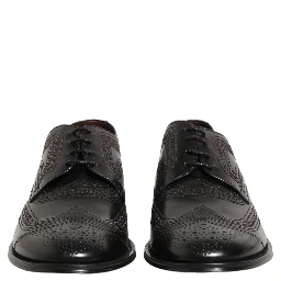 Black Embroidered Leather Derby Dress Shoes