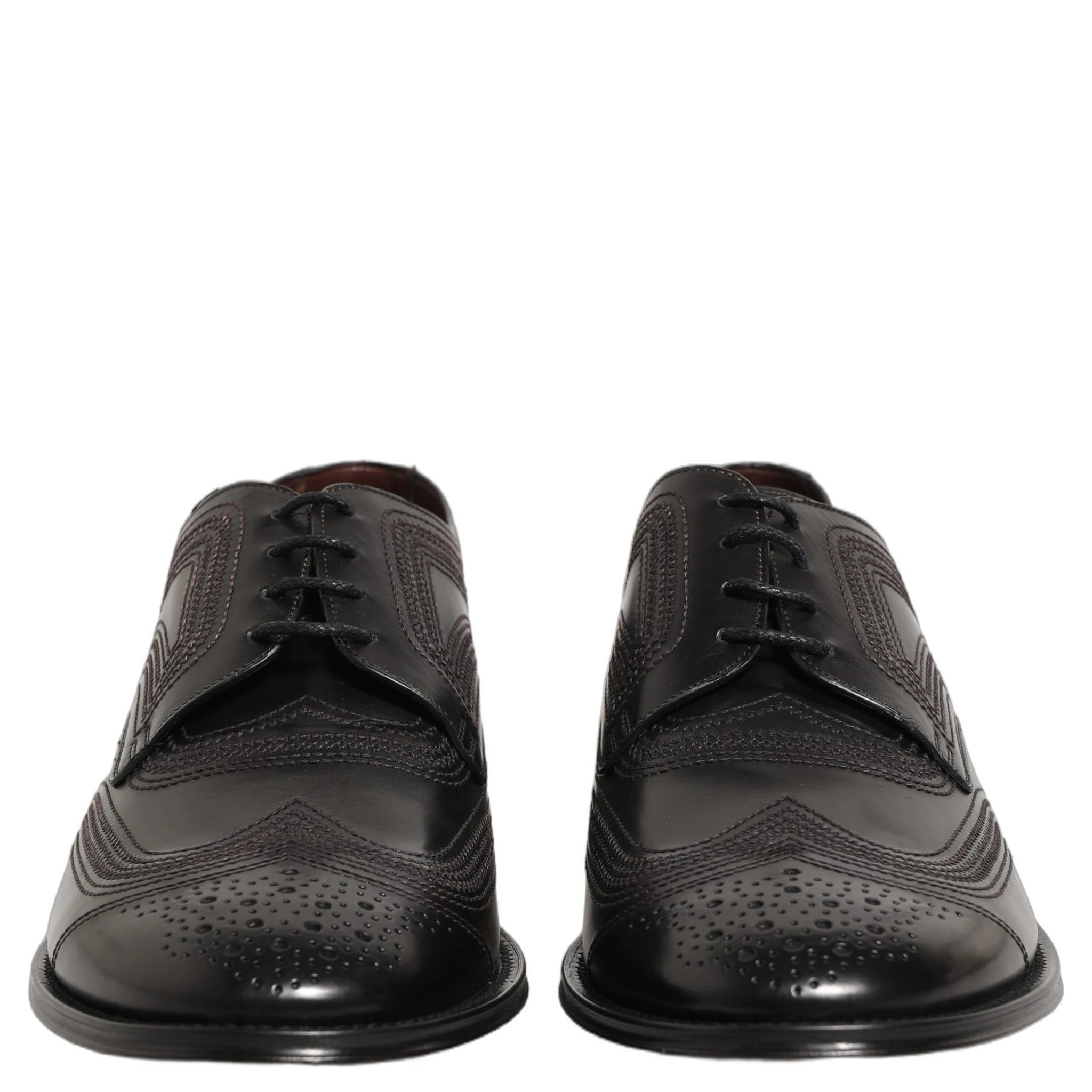Black Embroidered Leather Derby Dress Shoes