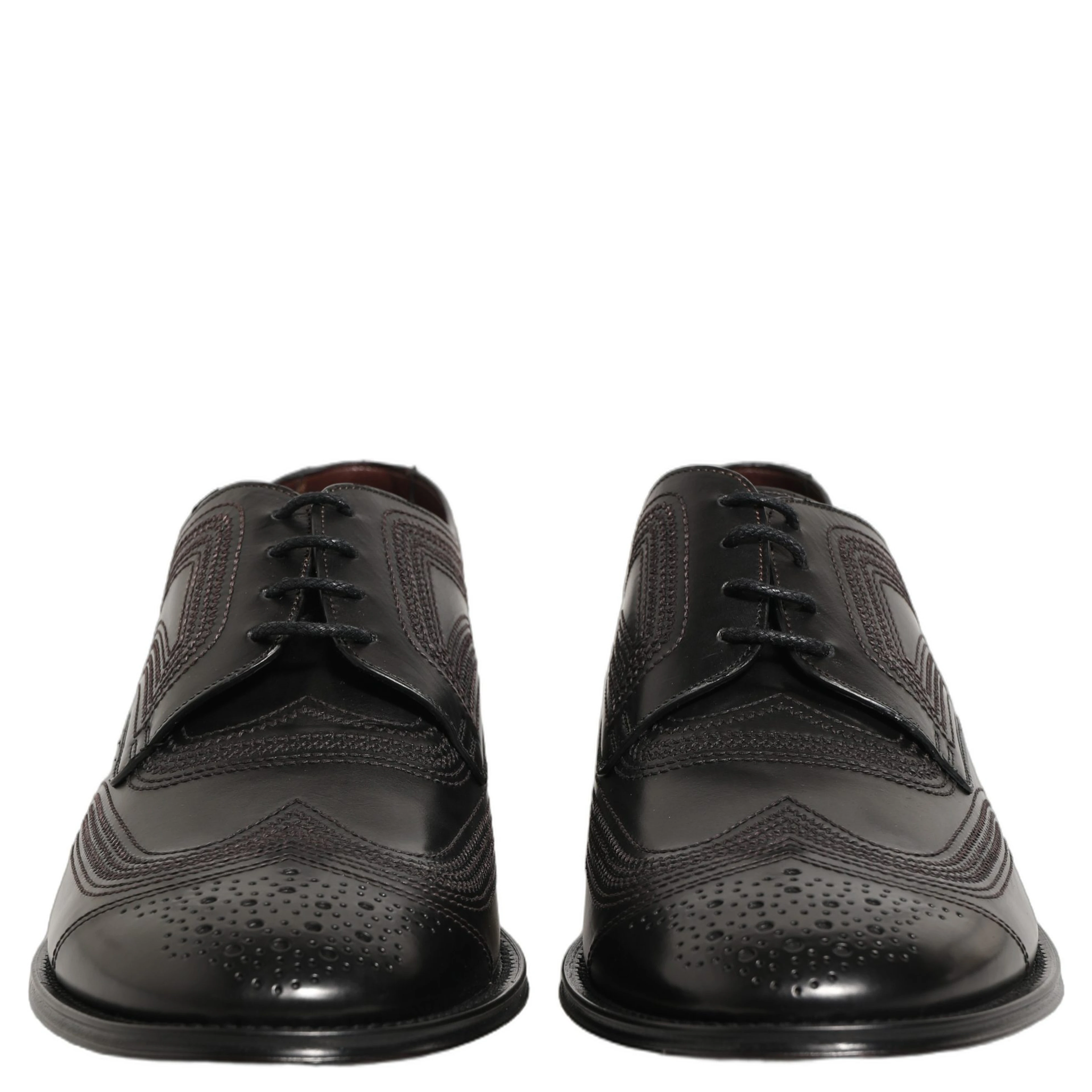 Black Embroidered Leather Derby Dress Shoes